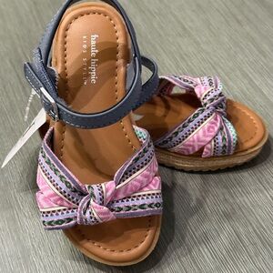 Haute Hippie Kids Pink Patterned Knot Sandals with Navy Ankle Strap